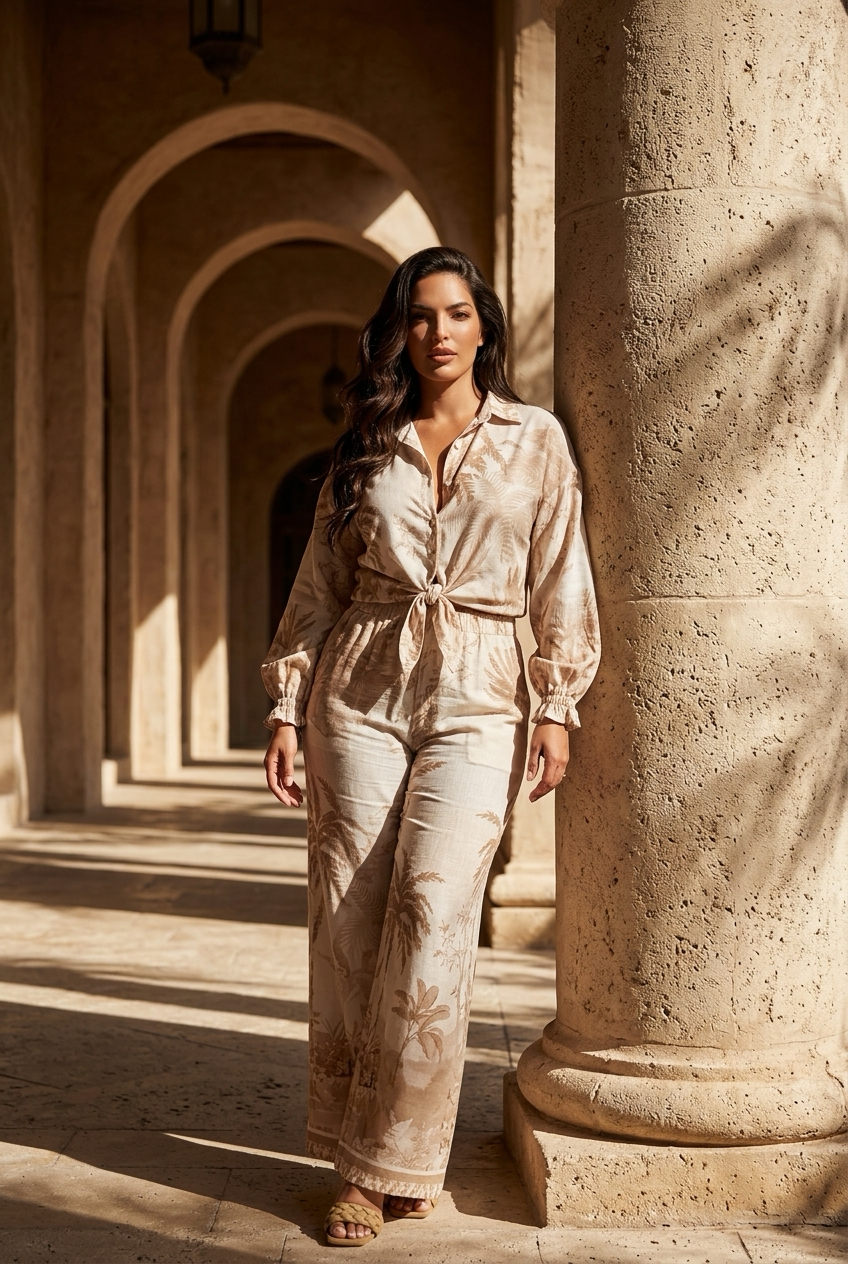 Camel Tropical Linen Top