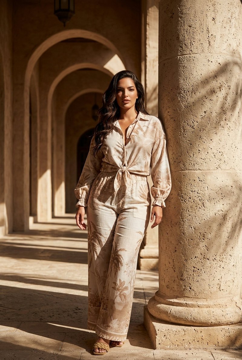 Camel Tropical Linen Pant