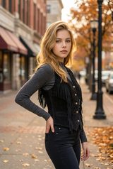 Blaire Black Leather Fringe Vest